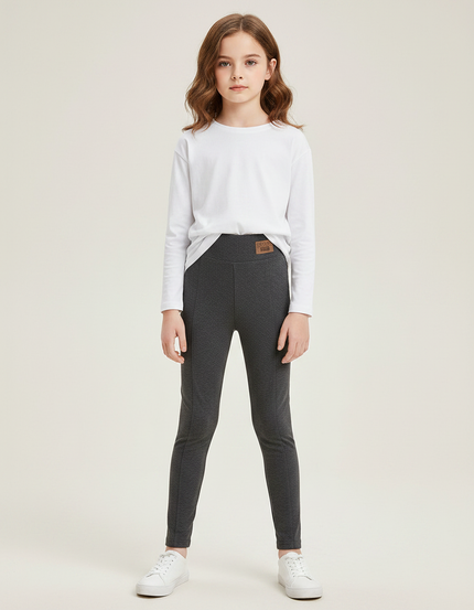 Pantalon Gris Fille Slim Extensible Confortable Uni - Molleton