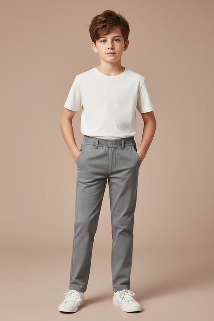 Pantalon Gris Droit Décontracté Garçon Élastique - Gabardine