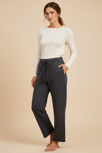 Pantalon Gris Cordon Ample Molletonné Doux Femme