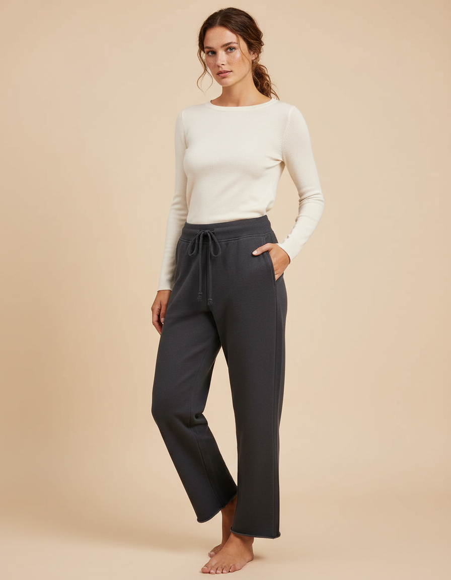 Pantalon Gris Cordon Ample Molletonné Doux Femme