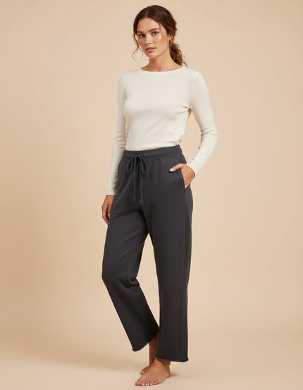 Pantalon Gris Cordon Ample Molletonné Doux Femme