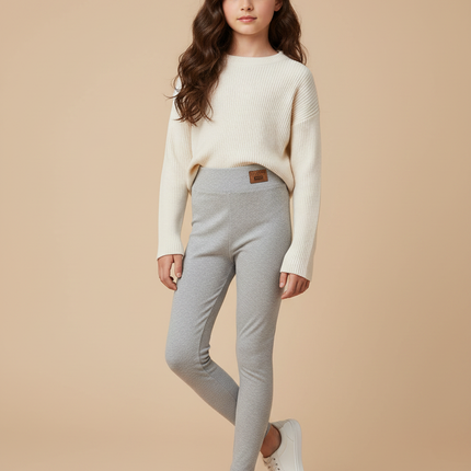 Pantalon Gris Fille Legging Extensible Confortable Uni - Maille