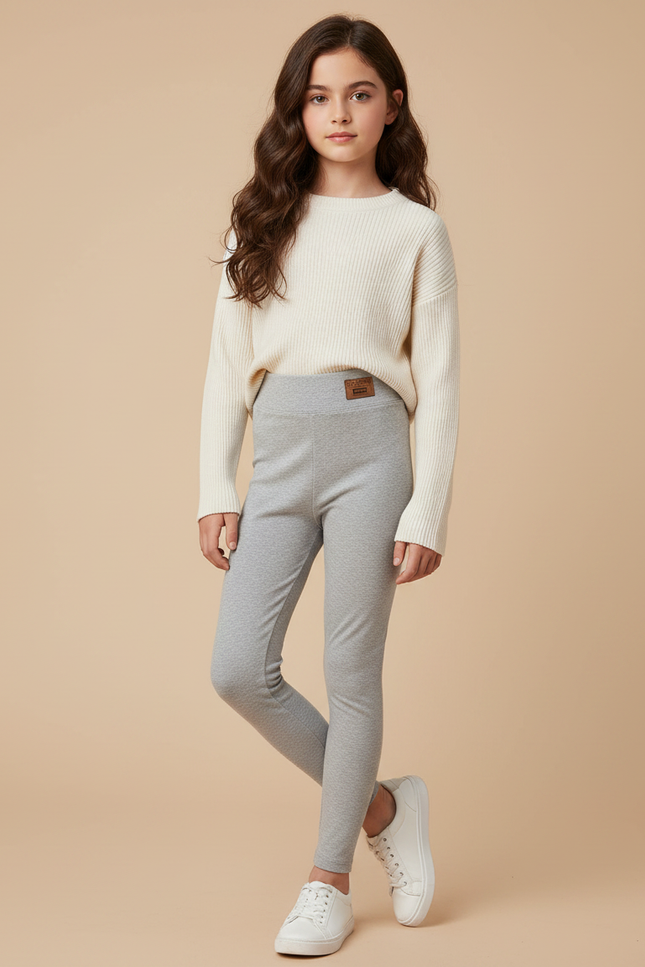 Pantalon Gris Fille Legging Extensible Confortable Uni - Maille