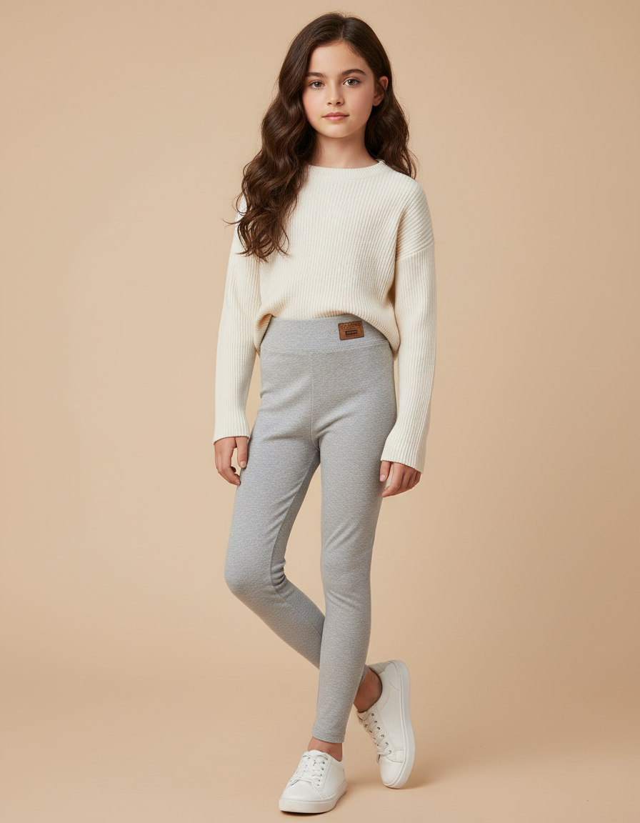 Pantalon Gris Fille Legging Extensible Confortable Uni - Maille
