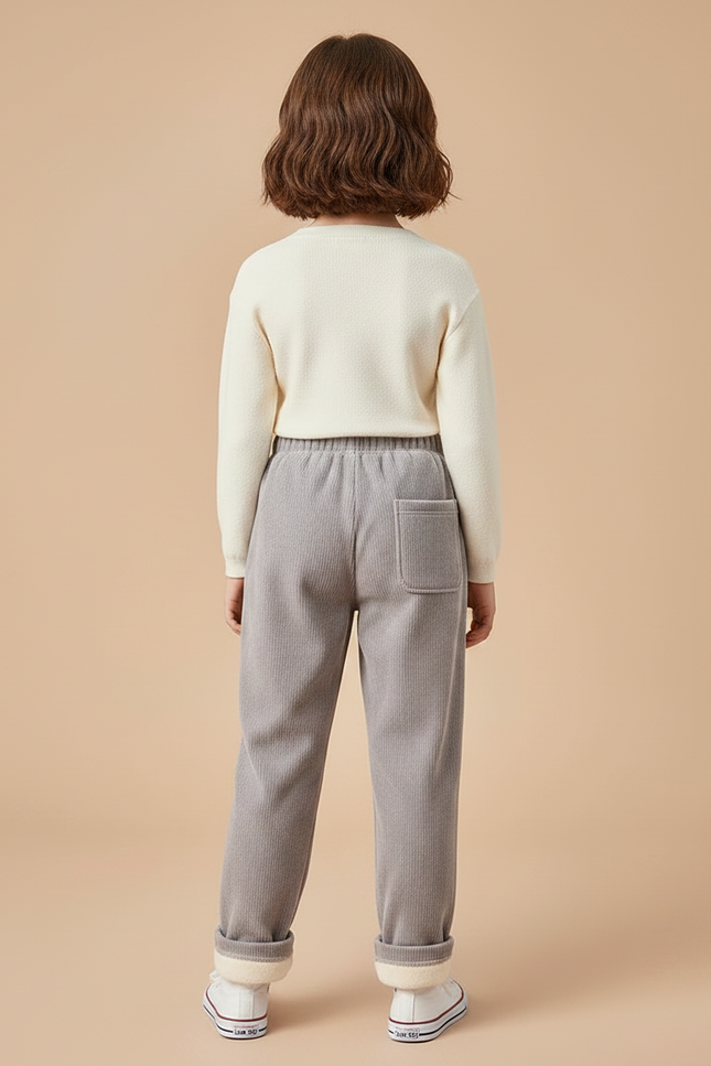Pantalon Gris Enfant Côtelé Doublé Chaud Décontracté Ours - Cordé - vue 2