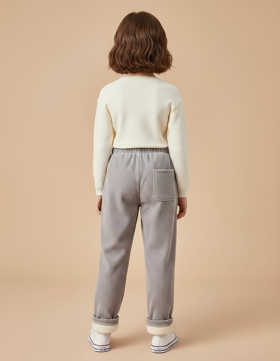 Pantalon Gris Enfant Côtelé Doublé Chaud Décontracté Ours - Cordé - vue 2