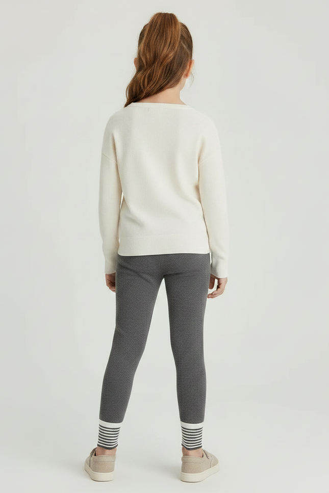 Pantalon Gris Côtelé Chaud Rayé Fille - Maille - vue 2