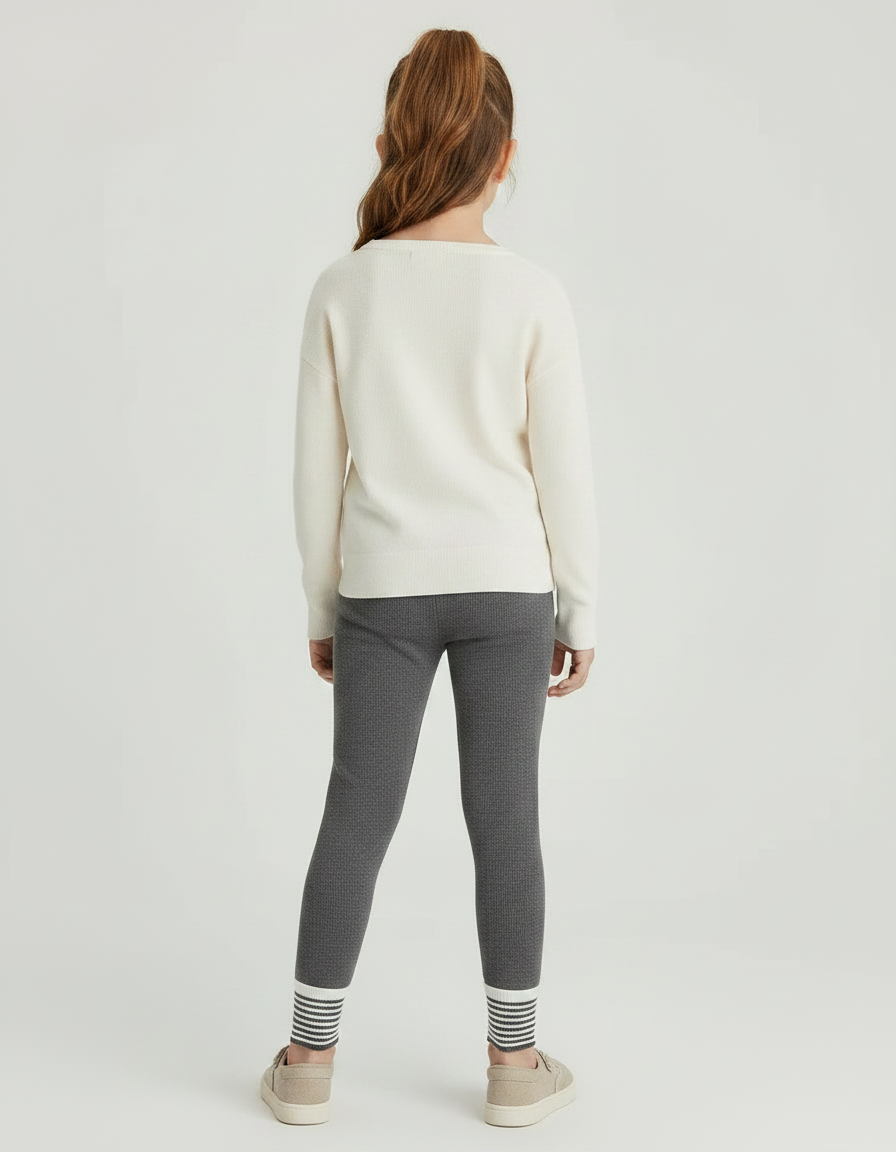 Pantalon Gris Côtelé Chaud Rayé Fille - Maille - vue 2