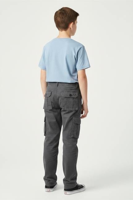 Pantalon Gris Cargo Coton Ample Garçon Décontracté - Toile - vue 2
