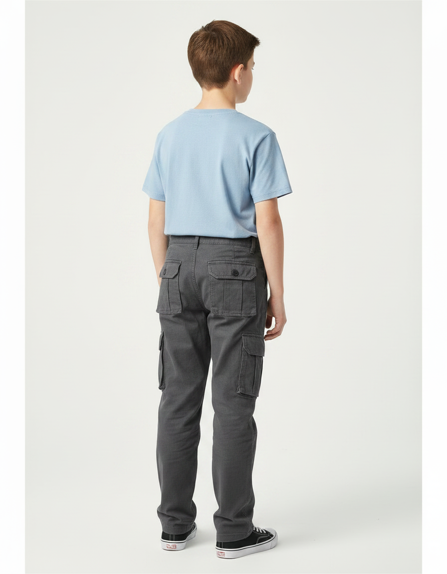 Pantalon Gris Cargo Coton Ample Garçon Décontracté - Toile - vue 2
