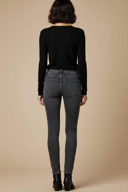 Pantalon Gris Skinny Taille Haute Délavé Femme - Jean - vue 2