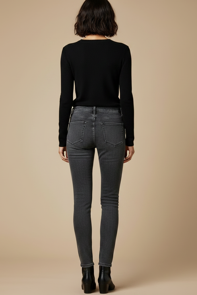 Pantalon Gris Skinny Taille Haute Délavé Femme - Jean - vue 2