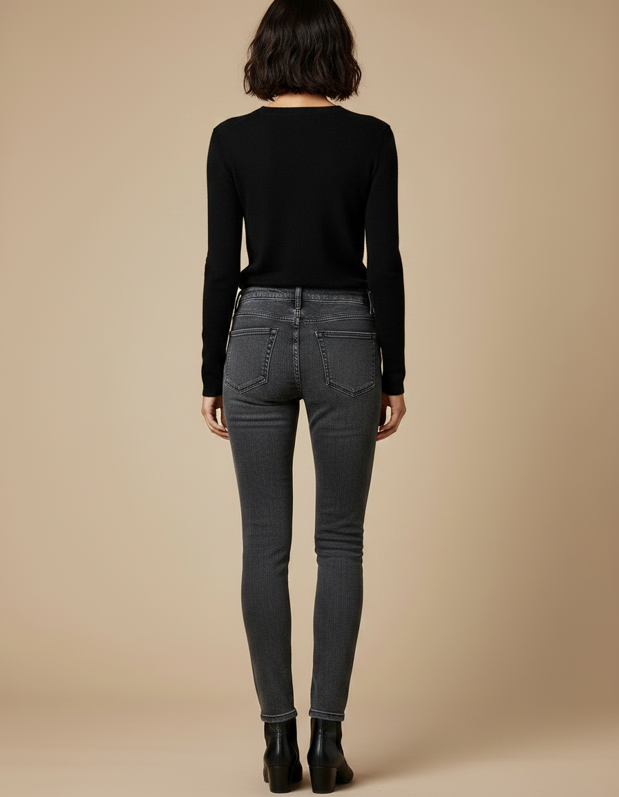 Pantalon Gris Skinny Taille Haute Délavé Femme - Jean - vue 2