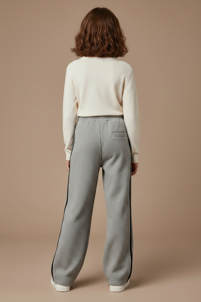 Pantalon Gris Large Molletonné Décontracté Enfant Rayures - vue 2