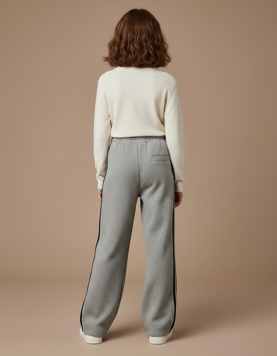 Pantalon Gris Large Molletonné Décontracté Enfant Rayures - vue 2
