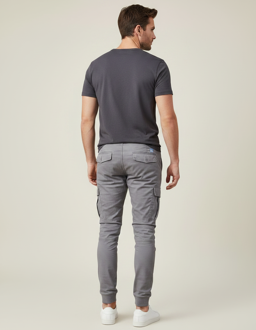 Pantalon Gris Cargo Jogger Cordon Homme Décontracté - Coton - vue 2