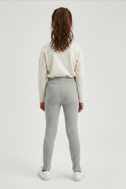Pantalon Gris Côtelé Skinny Imprimé Fille - Maille - vue 2