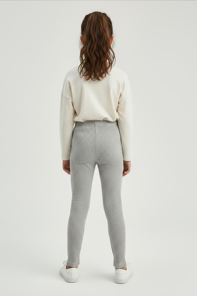 Pantalon Gris Côtelé Skinny Imprimé Fille - Maille - vue 2