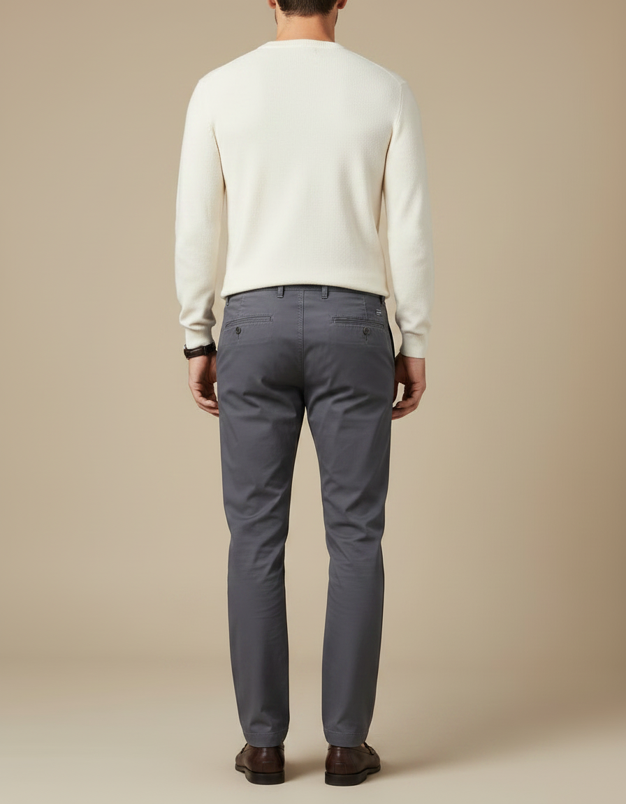 Pantalon Gris Décontracté Coton Stretch Homme Élégant - vue 2