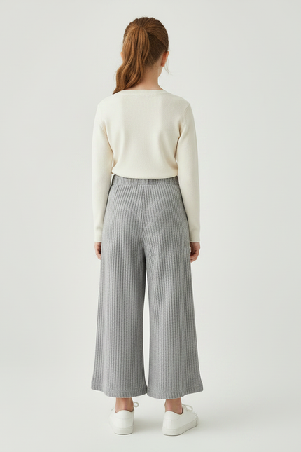 Pantalon Gris Côtelé Ample Confortable Enfant - Maille - vue 2