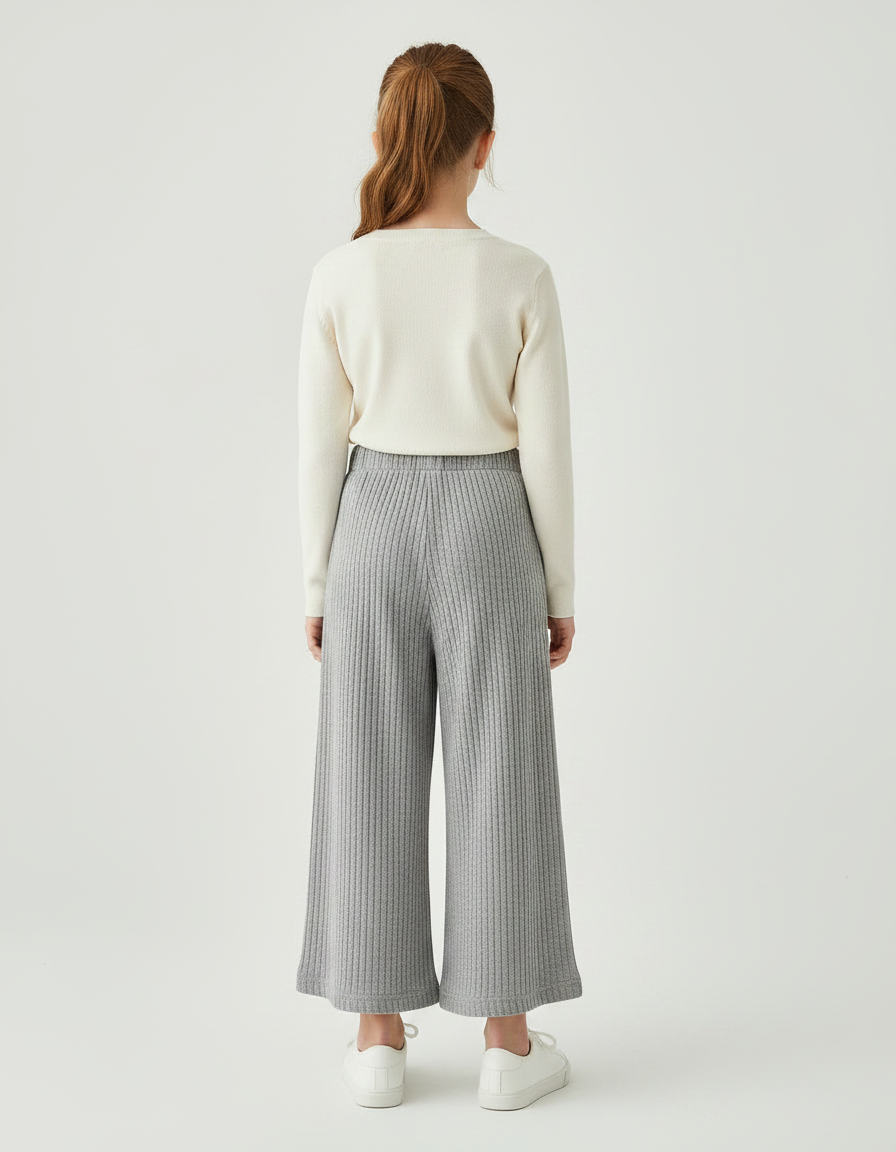 Pantalon Gris Côtelé Ample Confortable Enfant - Maille - vue 2