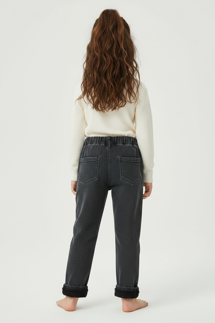 Pantalon Gris Molletonné Fille Hiver Chaud Confortable - vue 2