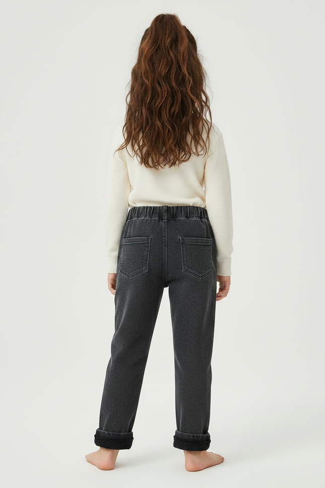 Pantalon Gris Molletonné Fille Hiver Chaud Confortable - vue 2