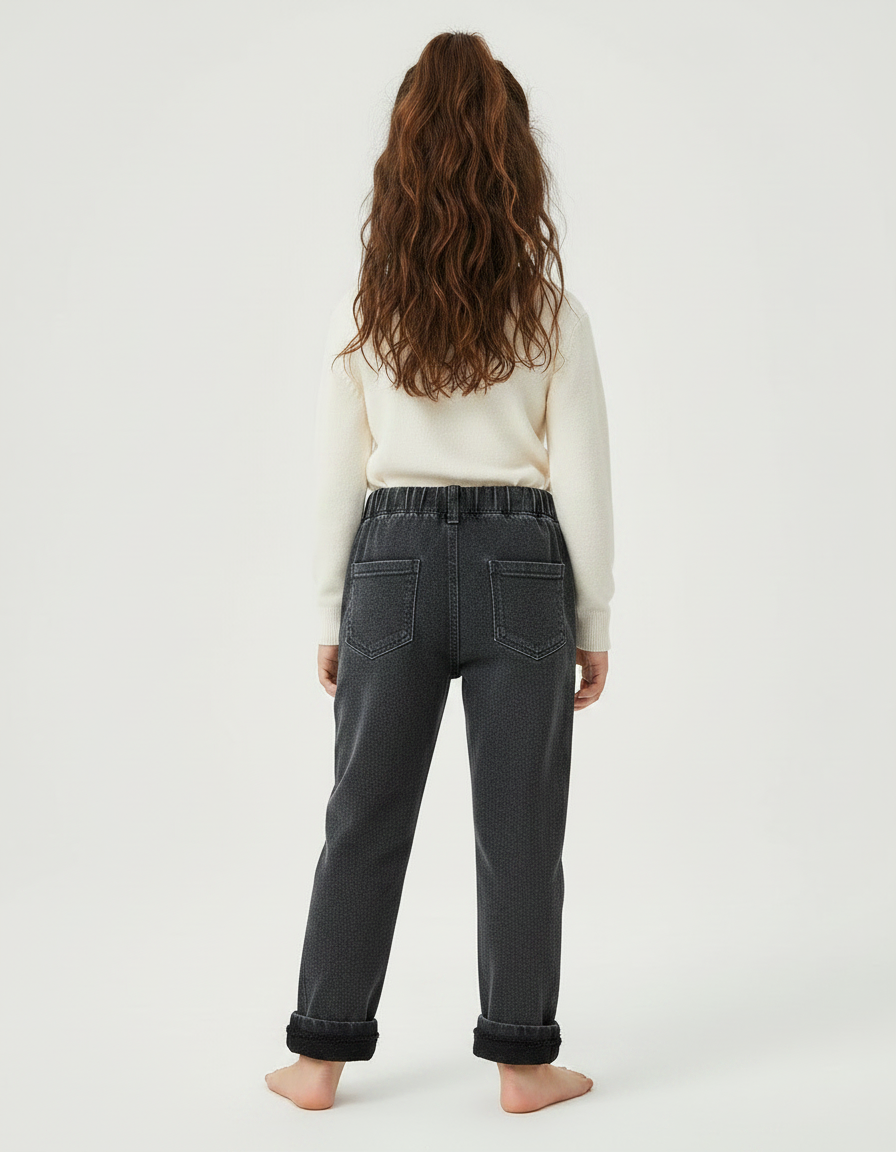 Pantalon Gris Molletonné Fille Hiver Chaud Confortable - vue 2