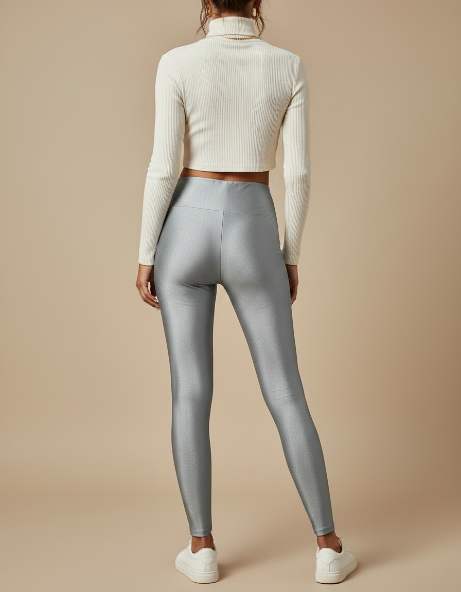 Pantalon Gris Brillant - Argenté Polyester - vue 2