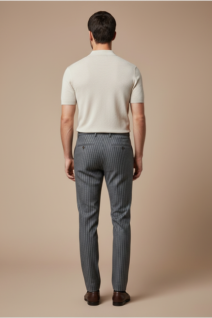 Pantalon Gris Rayé Slim Habillé Élégant Homme - Laine - vue 2