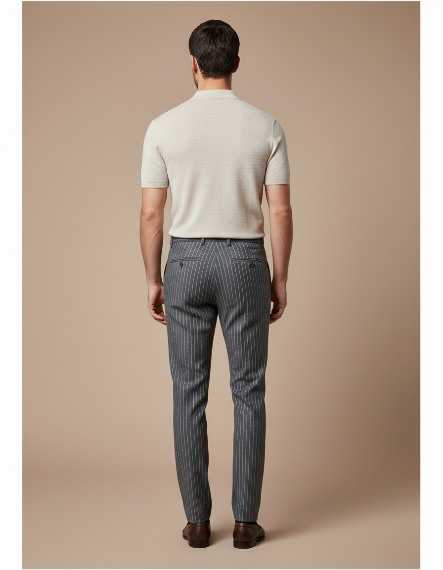 Pantalon Gris Rayé Slim Habillé Élégant Homme - Laine - vue 2