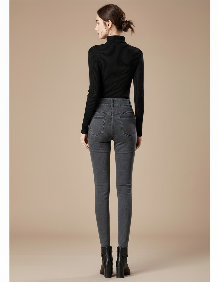 Pantalon Gris Skinny Taille Haute Stretch Femme - Jean - vue 2