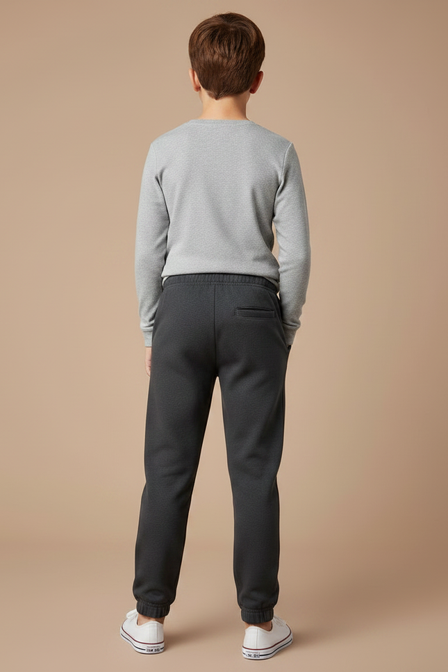 Pantalon Gris Enfant Molletonné Ample Décontracté Cordon - vue 2