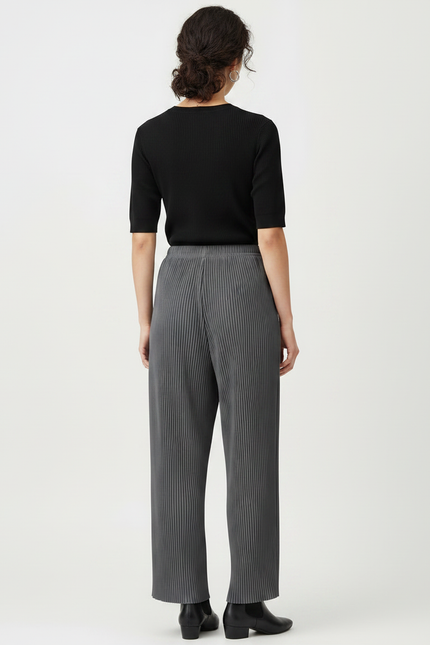Pantalon Gris Plissé Fluide Décontracté Large Femme - Polyester - vue 2