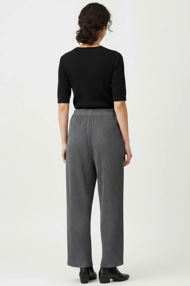 Pantalon Gris Plissé Fluide Décontracté Large Femme - Polyester - vue 2