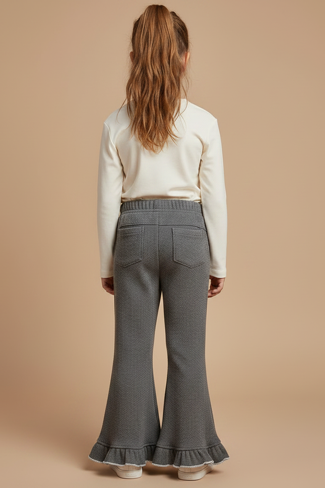 Pantalon Gris Évasé Côtelé Coeurs Fille - Maille - vue 2