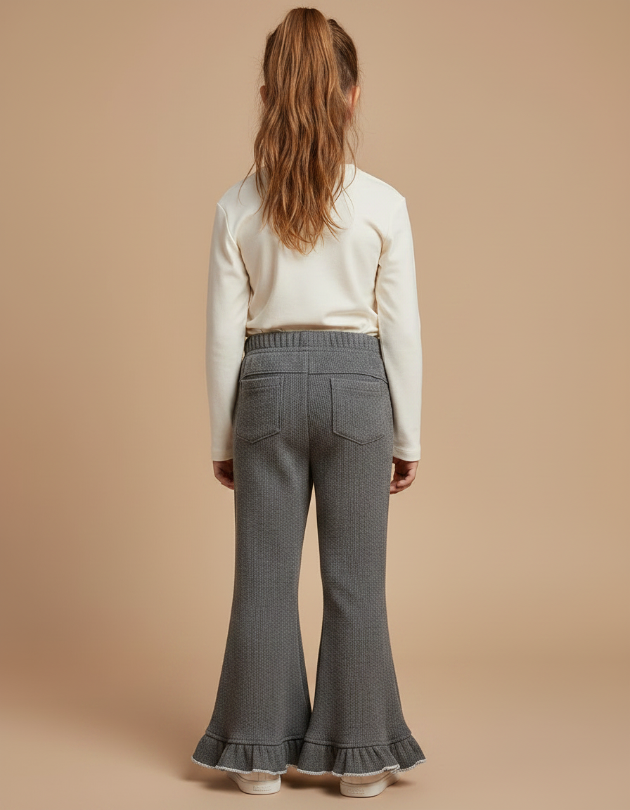 Pantalon Gris Évasé Côtelé Coeurs Fille - Maille - vue 2