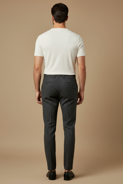 Pantalon Gris Rayé Slim Élégant Habillé Homme - Laine - vue 2