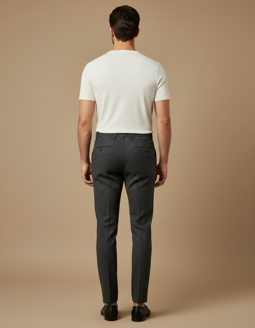 Pantalon Gris Rayé Slim Élégant Habillé Homme - Laine - vue 2