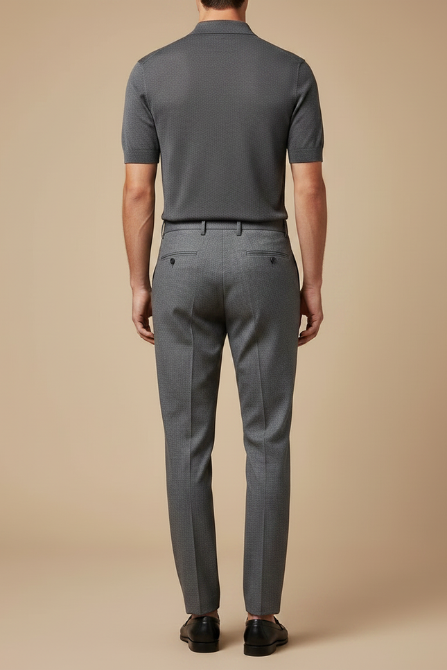 Pantalon Gris Laine Plissé Slim Habillé Texturé - vue 2
