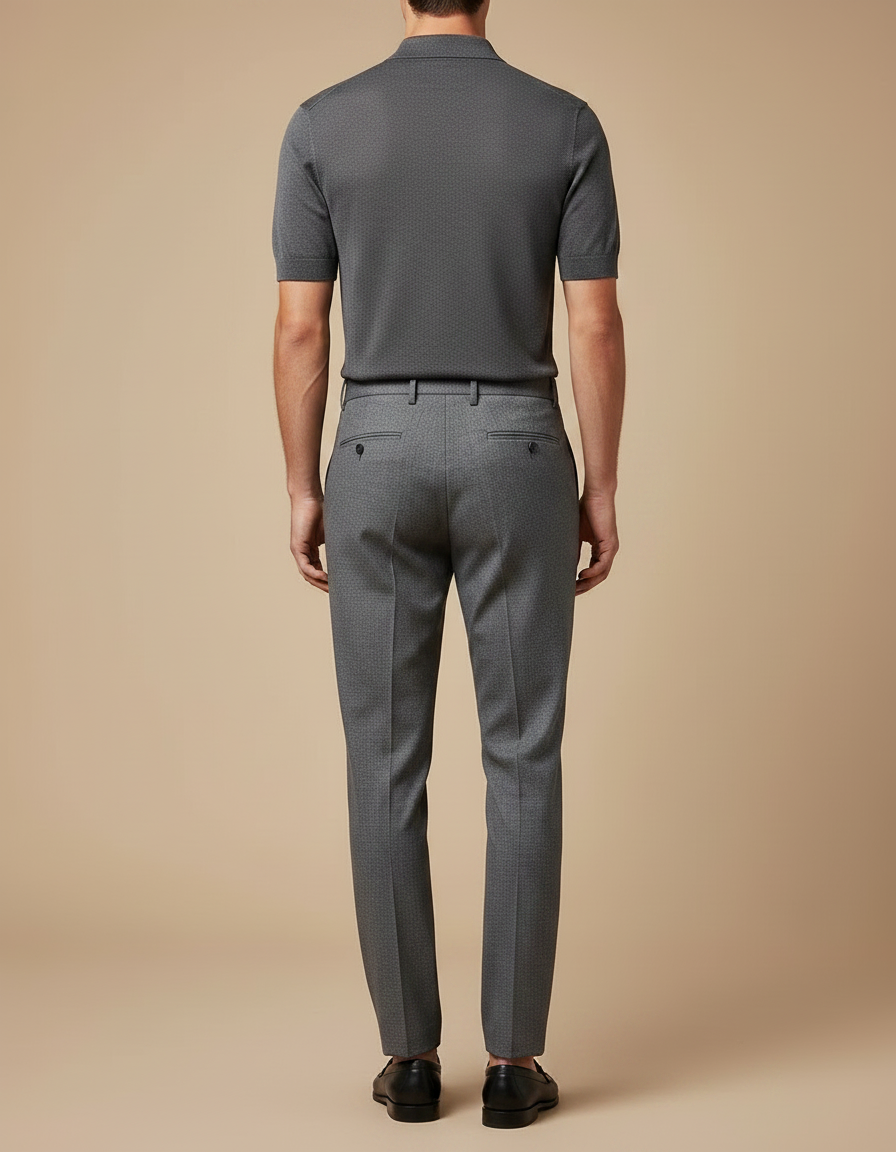 Pantalon Gris Laine Plissé Slim Habillé Texturé - vue 2