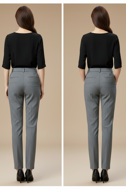 Pantalon Gris Slim Élégant Femme Bureau - Gabardine - vue 2