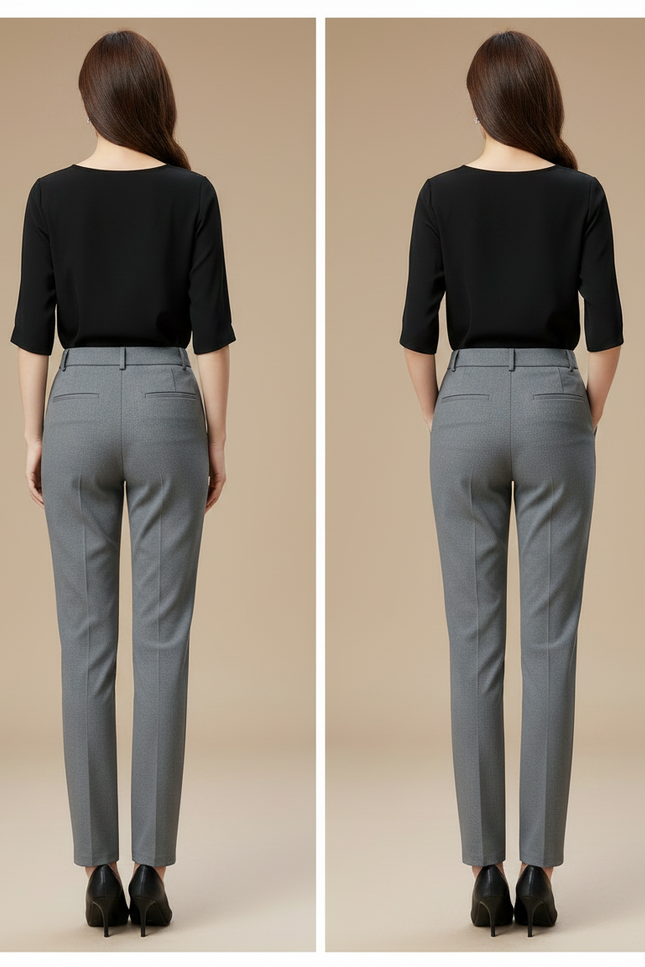 Pantalon Gris Slim Élégant Femme Bureau - Gabardine - vue 2