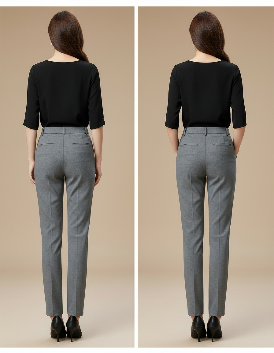 Pantalon Gris Slim Élégant Femme Bureau - Gabardine - vue 2