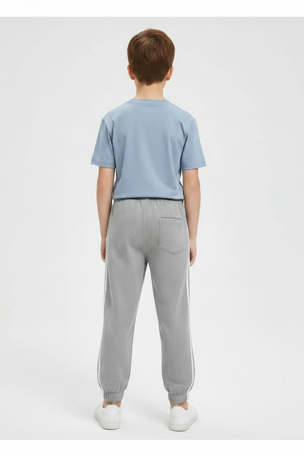 Pantalon Gris Molletonné Décontracté Enfant Rayures Blanches - vue 2