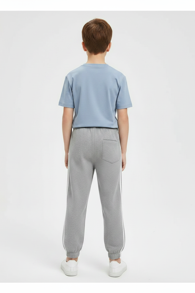 Pantalon Gris Molletonné Décontracté Enfant Rayures Blanches - vue 2