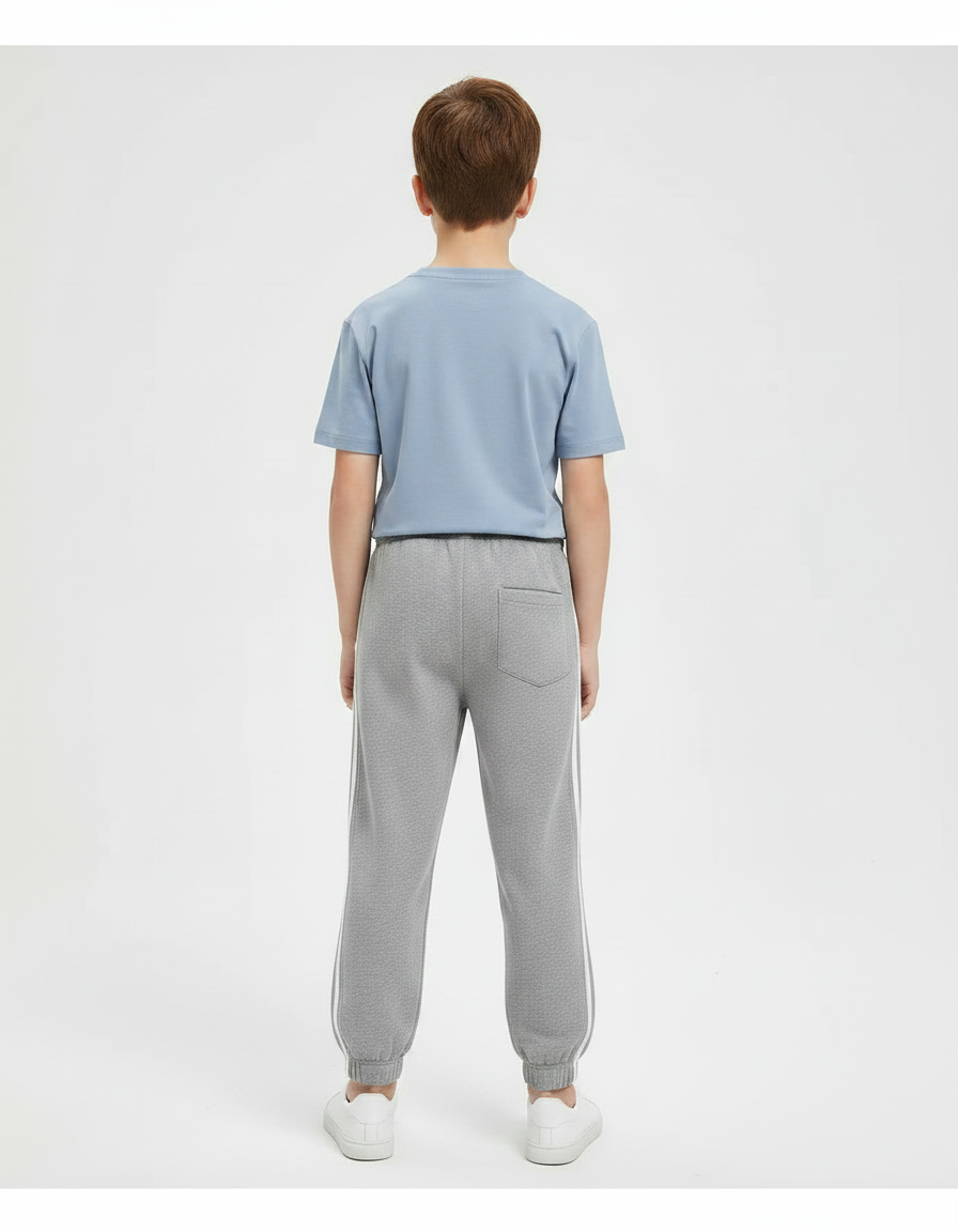 Pantalon Gris Molletonné Décontracté Enfant Rayures Blanches - vue 2