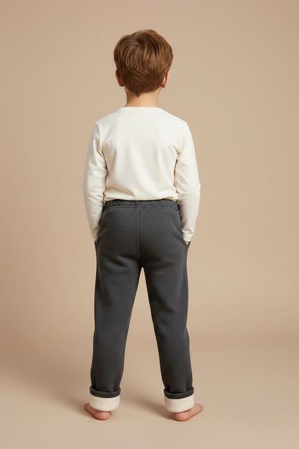 Pantalon Gris Molletonné Enfant Brodé Lapin Hiver - vue 2