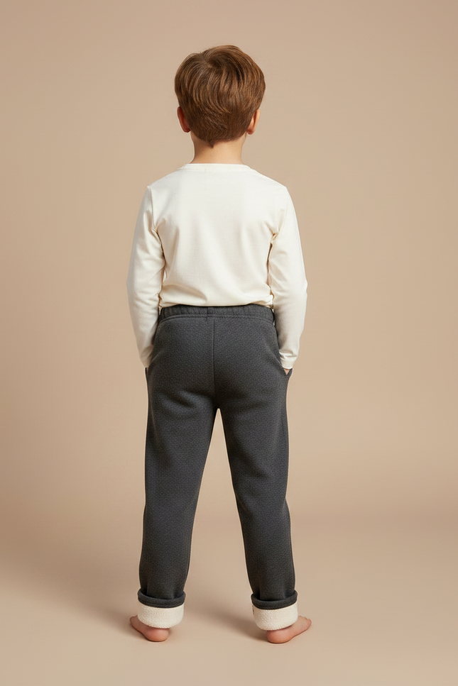 Pantalon Gris Molletonné Enfant Brodé Lapin Hiver - vue 2