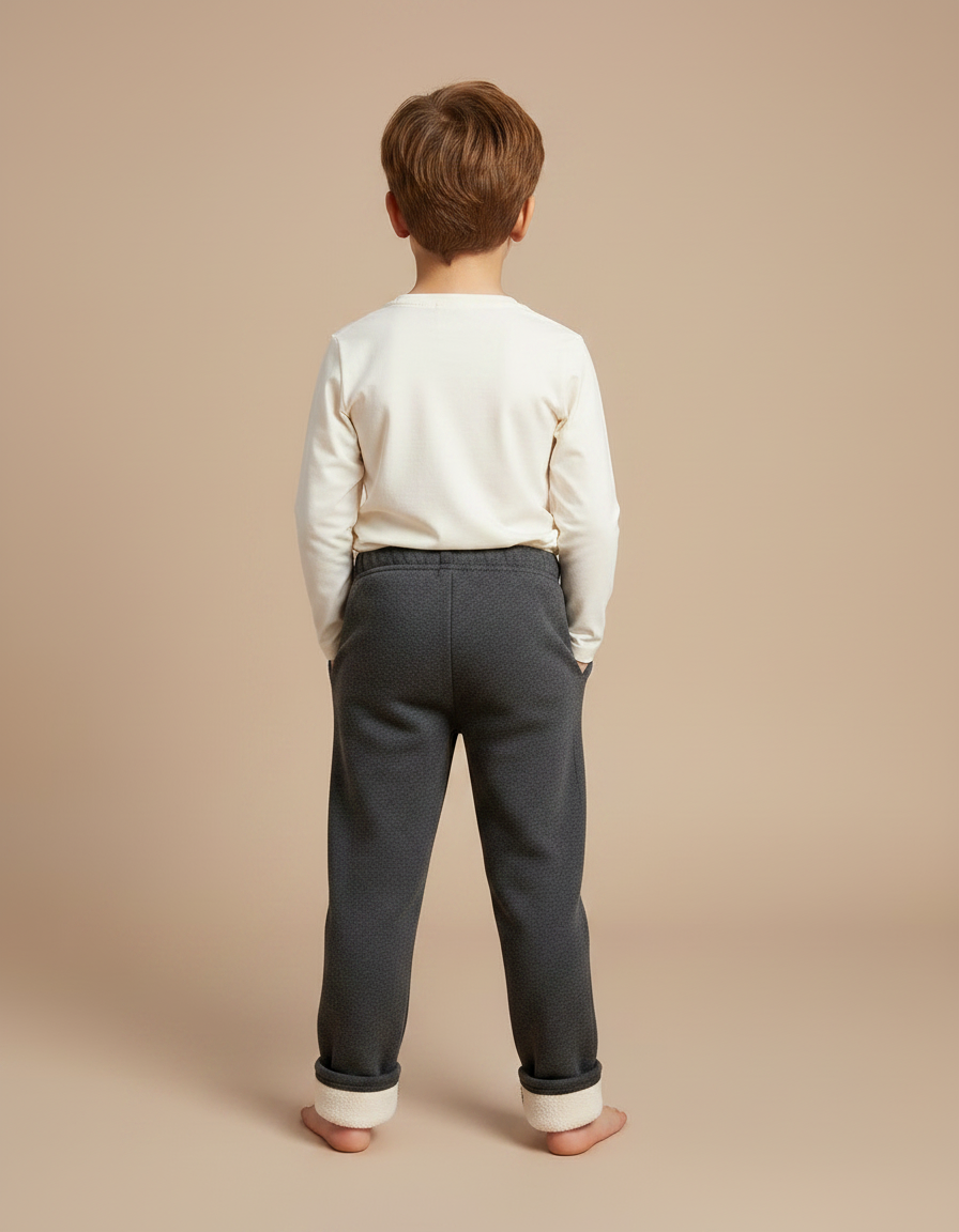 Pantalon Gris Molletonné Enfant Brodé Lapin Hiver - vue 2